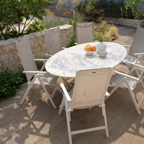 ARUBA RECLINER & XANDER OVAL TABLE WHITE WITH CERAMIC TOP HARTMAN 2025