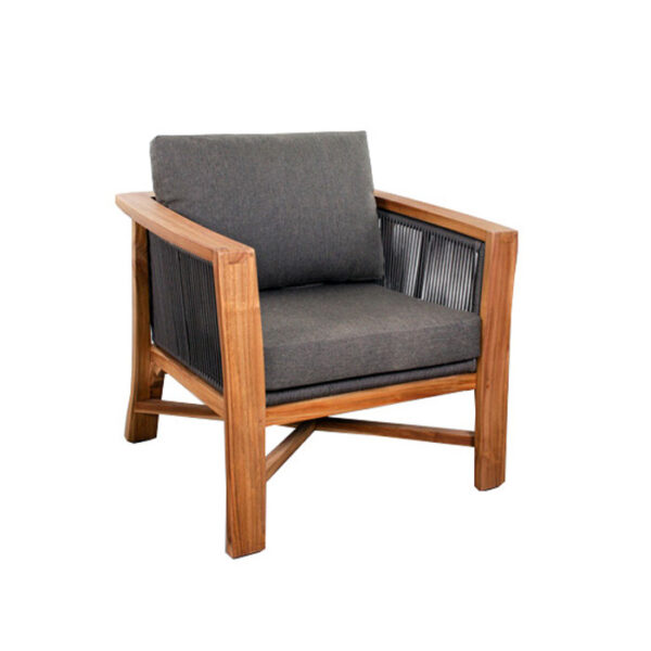 CLEMONT LOUNGE CHAIR TEAK GREY ROPE TAUPE CUSHIONS