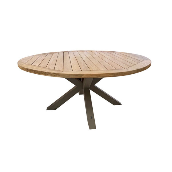 CLEVE-TABLE-ROUND-160CM-LATTE-CREAM-WITH-TEKA-WOOD-TOP
