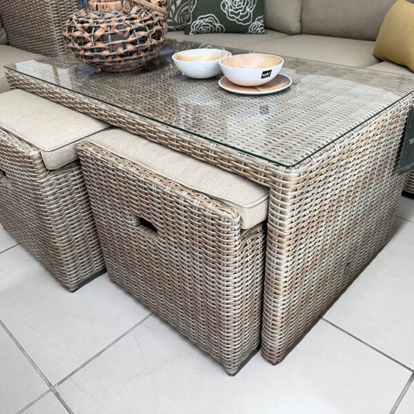 FERRARA-NEW-COFFEE-TABLE-&-FOOTSTOOLS-MEXICAN-SAND-WITH-CARAMEL-CUSHIONS