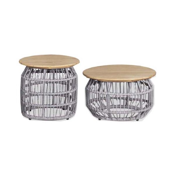 JEROME COFFEE TABLES ROUND MATT ANTHARCITE TEAK WOOD TOP